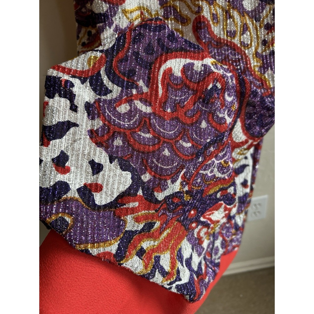 Vintage 1970s Metallic Paisley Maxi Dress M Red Empire Psychedelic Evening Gown - Picture 5 of 11